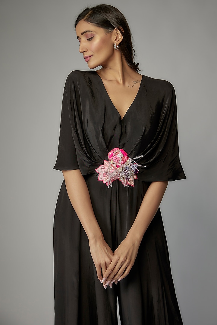 Black Crepe Jumpsuit by Dinesh Malkani at Pernia's Pop Up Shop
