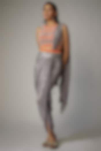 Grey Sequins Skirt Saree Set by Dinesh Malkani