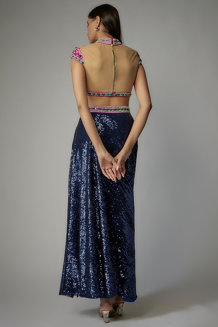 Purple Sequins Net Skirt Wedding Saree Set by Dinesh Malkani at Pernia's Pop Up Shop