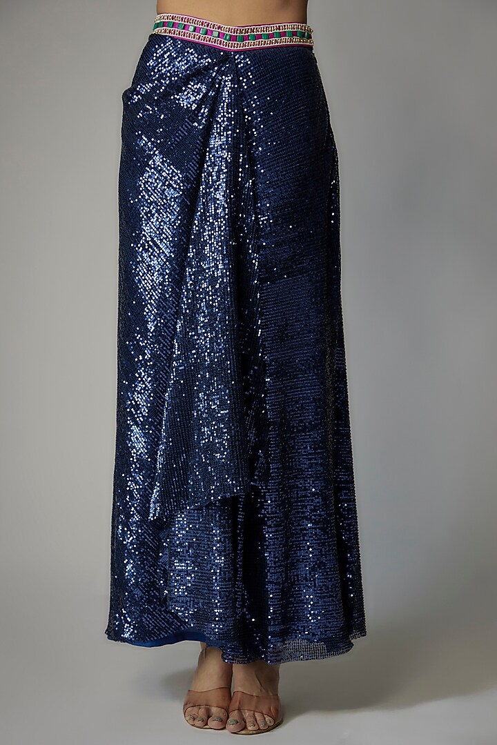 Purple Sequins Net Skirt Wedding Saree Set by Dinesh Malkani at Pernia's Pop Up Shop