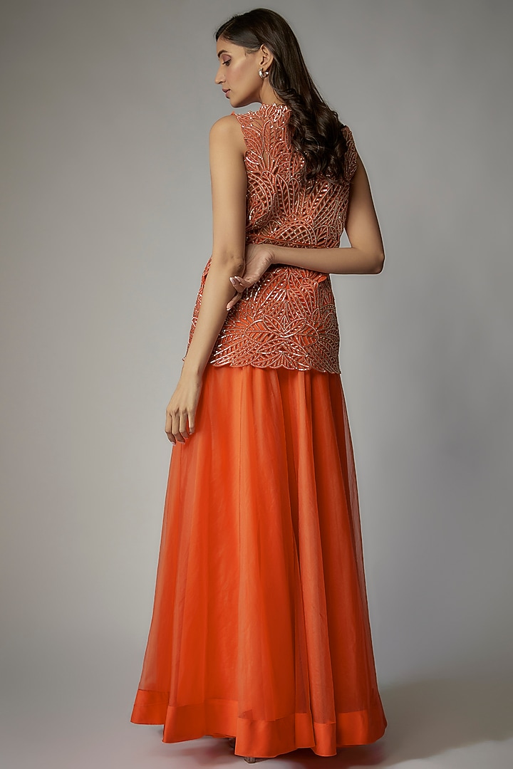 Orange Organza Wedding Sharara Set by Dinesh Malkani at Pernia's Pop Up Shop