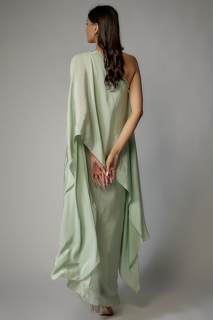 Mint Green Crepe One-Shoulder Draped Cocktail Dress by Dinesh Malkani at Pernia's Pop Up Shop