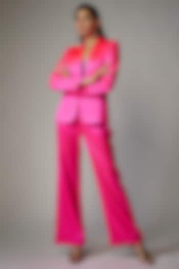 Pink Satin Blazer Set by Dinesh Malkani