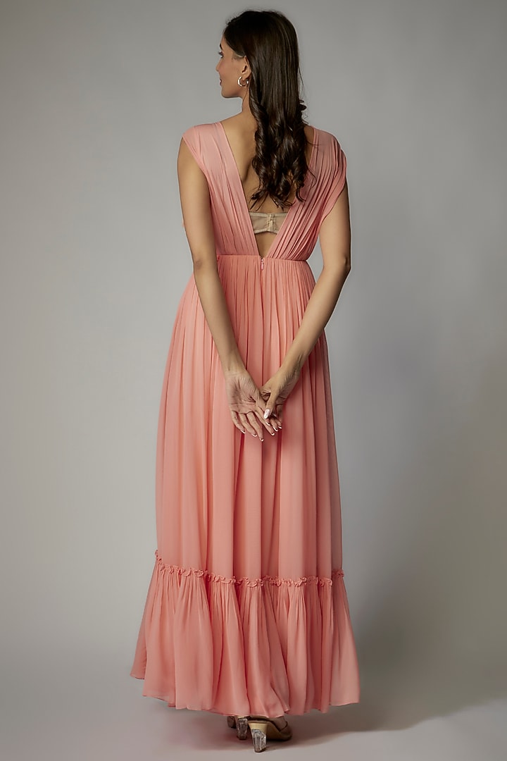 Peach Georgette Cocktail Dress by Dinesh Malkani at Pernia's Pop Up Shop