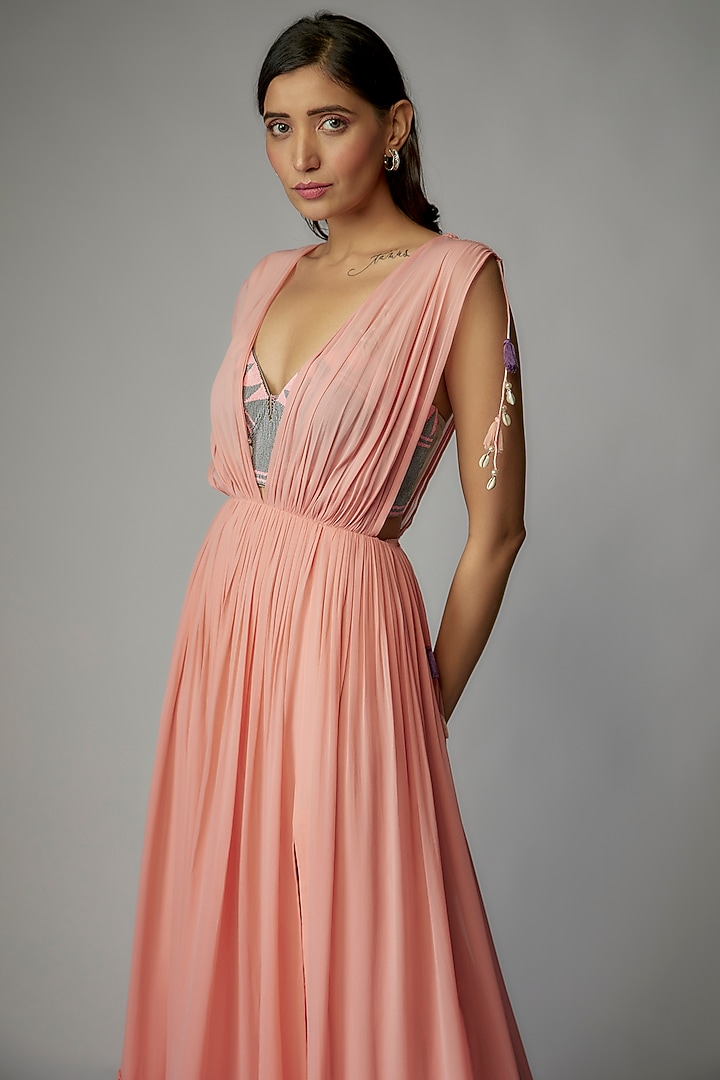 Peach Georgette Cocktail Dress by Dinesh Malkani at Pernia's Pop Up Shop