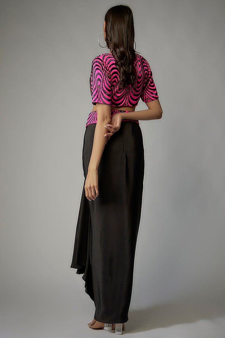 Black Crepe Draped Skirt Set by Dinesh Malkani at Pernia's Pop Up Shop