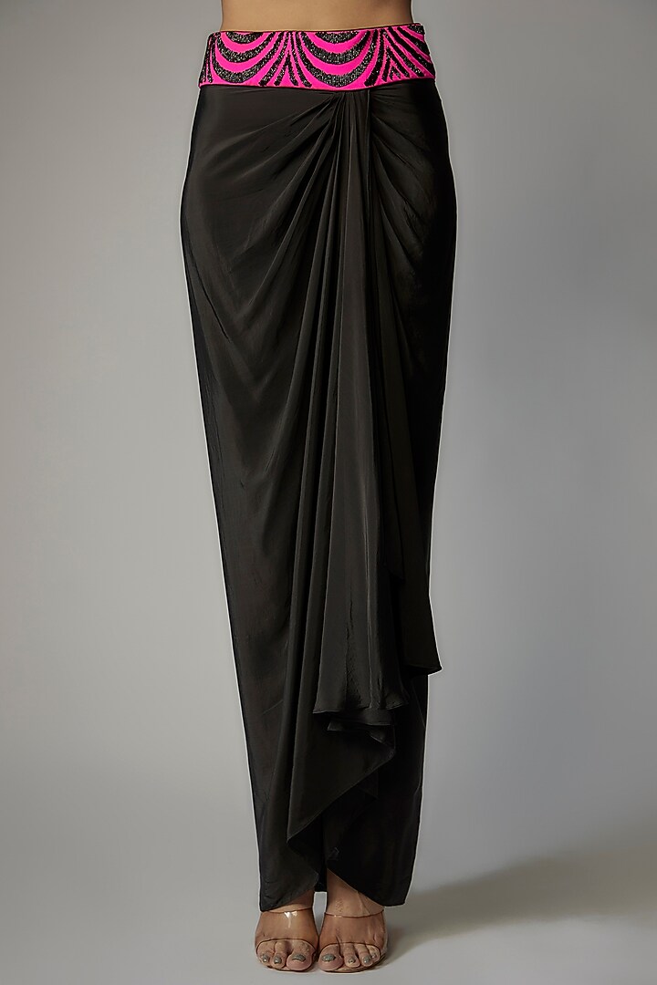 Black Crepe Draped Skirt Set by Dinesh Malkani at Pernia's Pop Up Shop