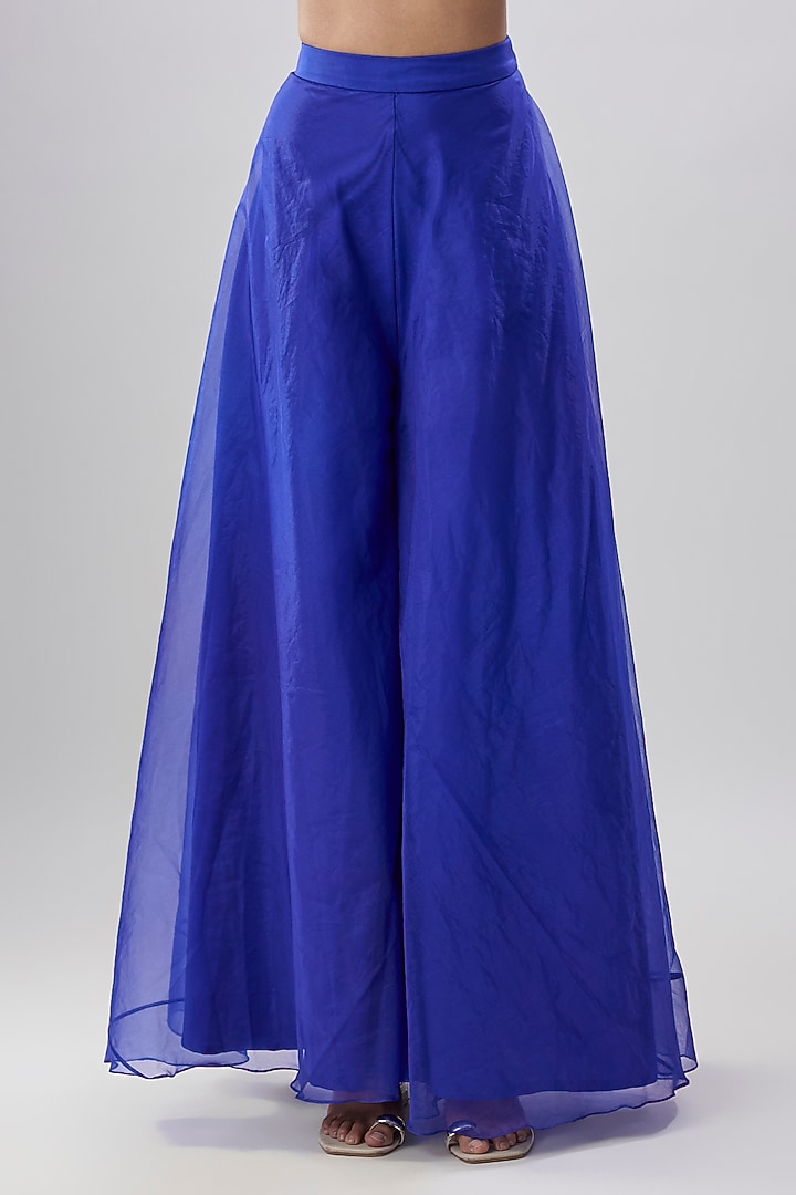 Blue Viscose Organza Hand Embroidered Wedding Sharara Set by Dinesh Malkani at Pernia's Pop Up Shop