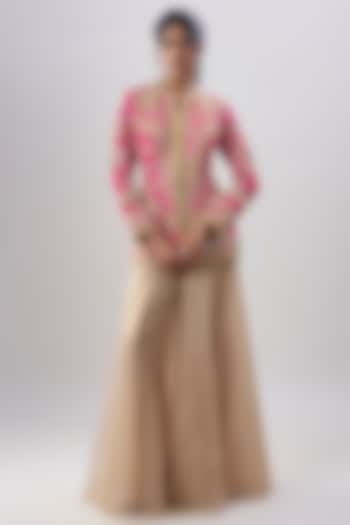 Gold Viscose Organza Hand Embroidered Wedding Sharara Set by Dinesh Malkani at Pernia's Pop Up Shop