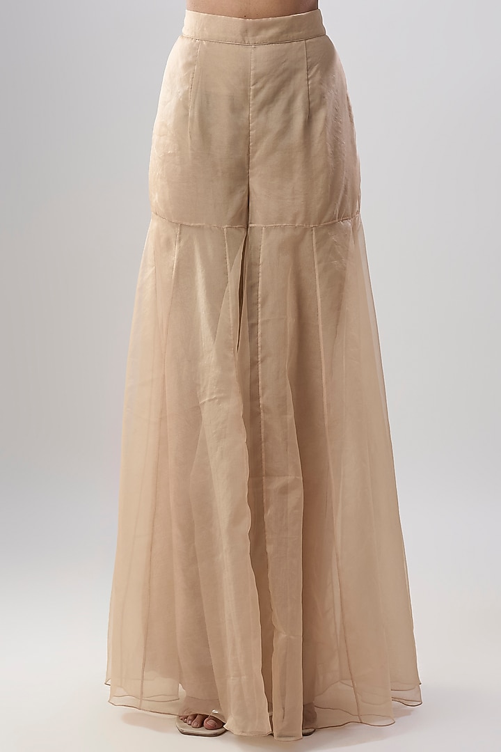 Gold Viscose Organza Hand Embroidered Wedding Sharara Set by Dinesh Malkani at Pernia's Pop Up Shop