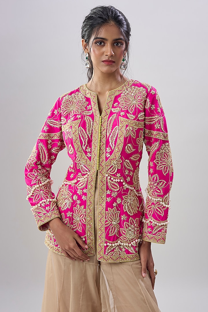Gold Viscose Organza Hand Embroidered Wedding Sharara Set by Dinesh Malkani at Pernia's Pop Up Shop