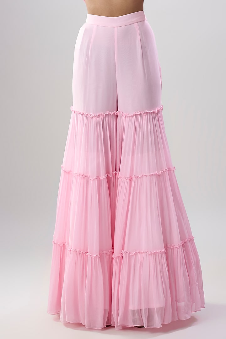 Pink Viscose Georgette Hand Embroidered Sharara Wedding Saree Set by Dinesh Malkani at Pernia's Pop Up Shop