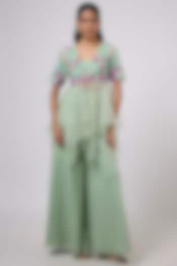 Blue Viscose Organza Floral Hand Embroidered Sharara Set by Dinesh Malkani at Pernia's Pop Up Shop