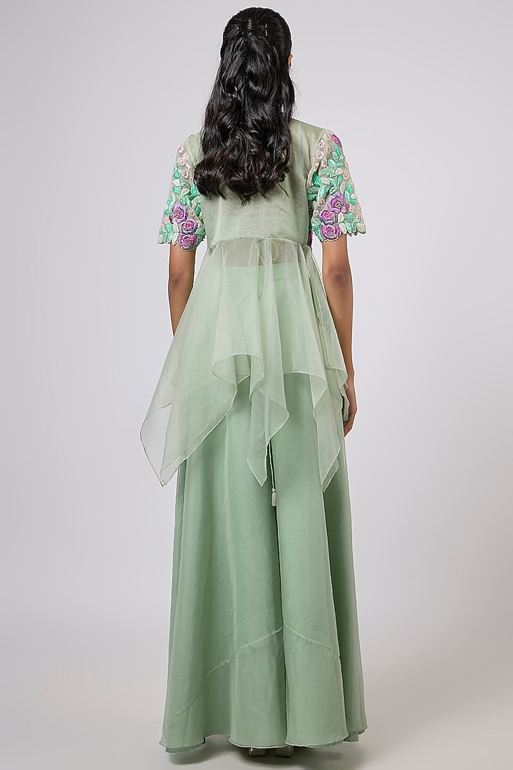 Blue Viscose Organza Floral Hand Embroidered Sharara Set by Dinesh Malkani at Pernia's Pop Up Shop