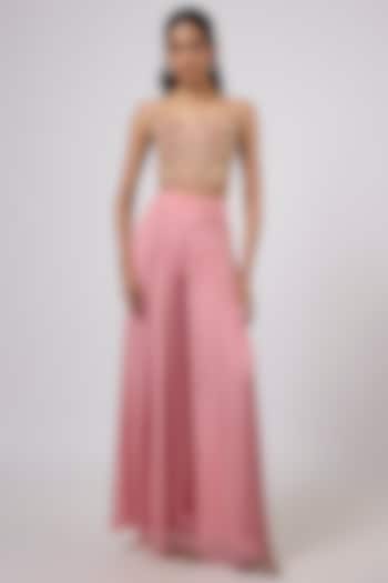 Pink Viscose Georgette Hand Embroidered Wedding Sharara Set by Dinesh Malkani at Pernia's Pop Up Shop