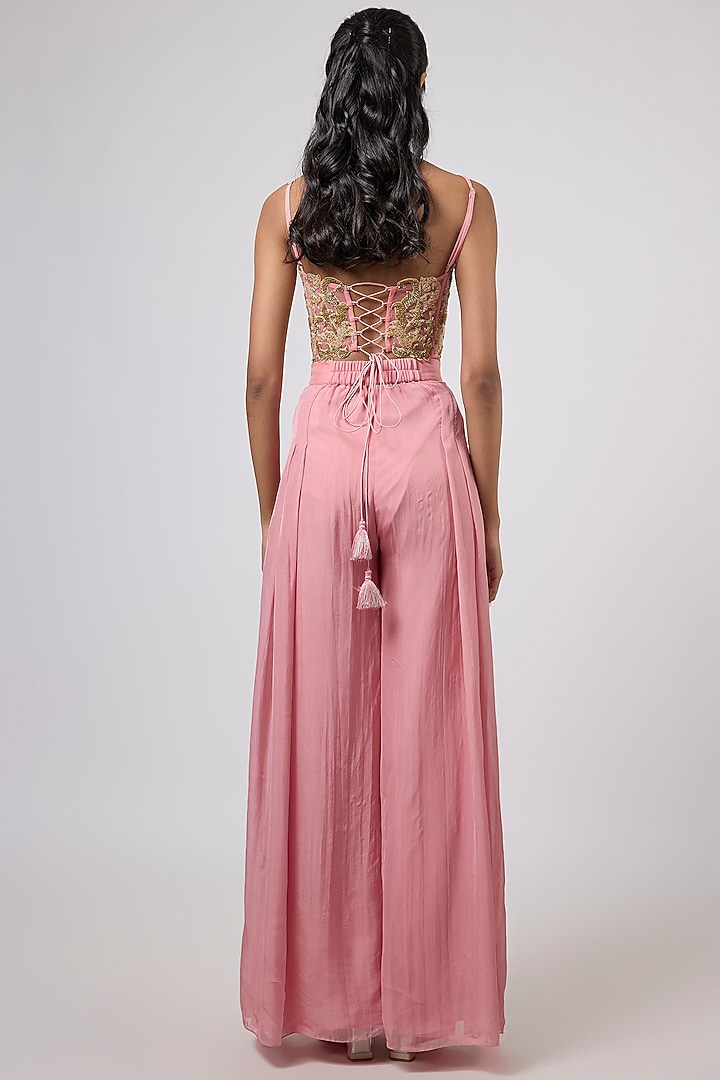 Pink Viscose Georgette Hand Embroidered Wedding Sharara Set by Dinesh Malkani at Pernia's Pop Up Shop