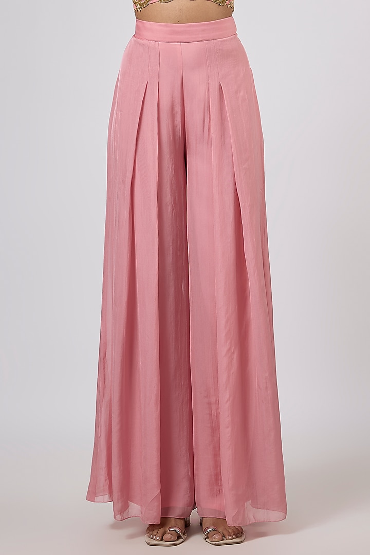 Pink Viscose Georgette Hand Embroidered Wedding Sharara Set by Dinesh Malkani at Pernia's Pop Up Shop