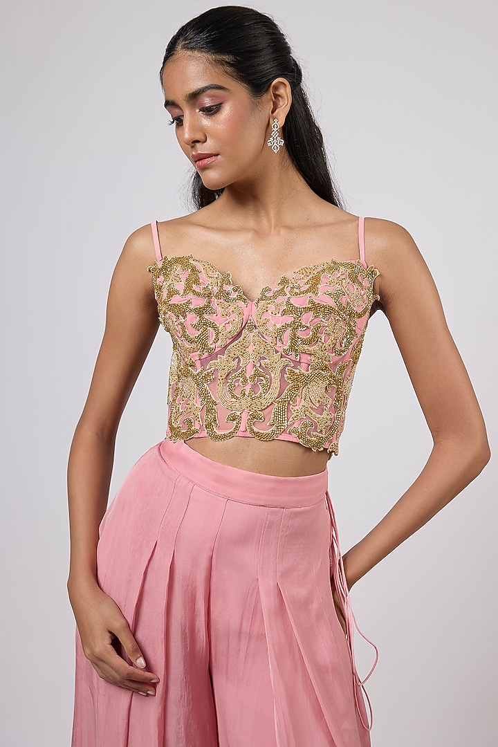Pink Viscose Georgette Hand Embroidered Wedding Sharara Set by Dinesh Malkani at Pernia's Pop Up Shop