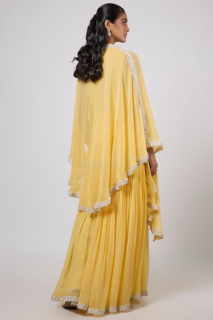 Yellow Viscose Georgette Hand Embroidered Wedding Sharara Set by Dinesh Malkani at Pernia's Pop Up Shop