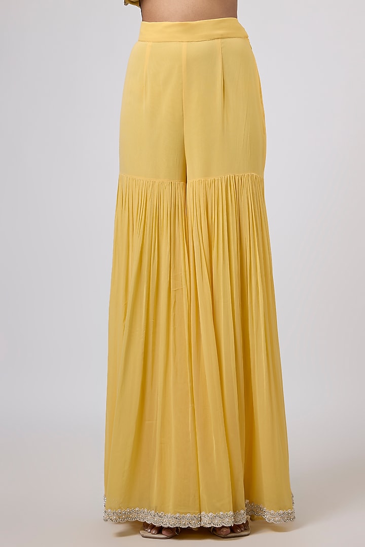 Yellow Viscose Georgette Hand Embroidered Wedding Sharara Set by Dinesh Malkani at Pernia's Pop Up Shop