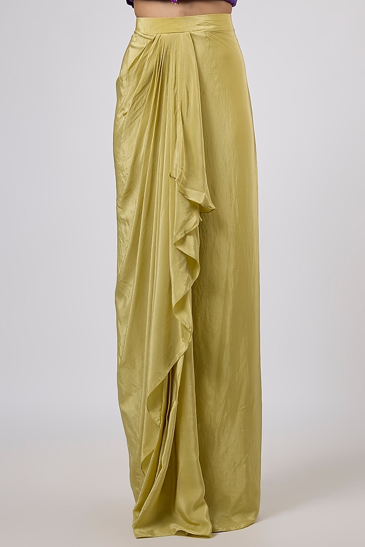 Green Crepe Hand Embroidered Draped Skirt Set by Dinesh Malkani at Pernia's Pop Up Shop