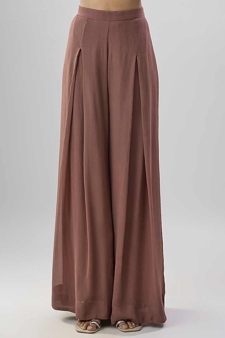 Brown Viscose Georgette Hand Embroidered Pleated Wedding Sharara Set by Dinesh Malkani at Pernia's Pop Up Shop