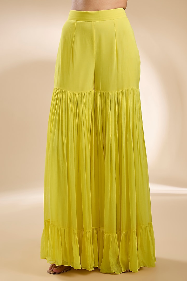 Yellow Viscose Georgette & Net Wedding Sharara Set by Dinesh Malkani at Pernia's Pop Up Shop