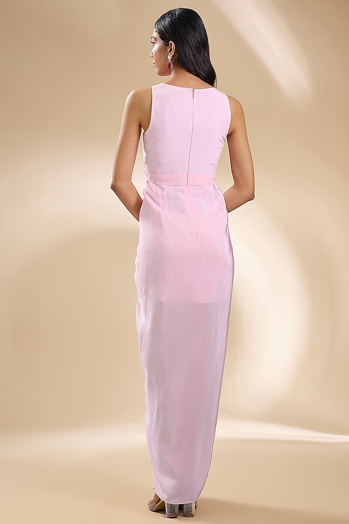 Pink Silk Embroidered Jacket Draped Party Wear Dress by Dinesh Malkani at Pernia's Pop Up Shop