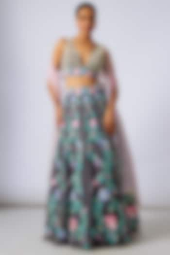 Multi-Colored Net Cutdana Embroidered Wedding Lehenga Set by Dinesh Malkani at Pernia's Pop Up Shop