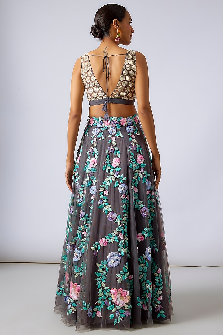Multi-Colored Net Cutdana Embroidered Wedding Lehenga Set by Dinesh Malkani at Pernia's Pop Up Shop