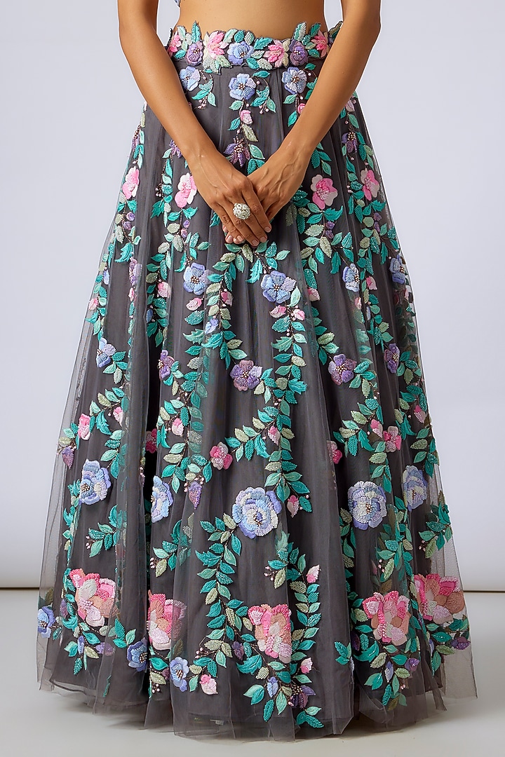 Multi-Colored Net Cutdana Embroidered Wedding Lehenga Set by Dinesh Malkani at Pernia's Pop Up Shop