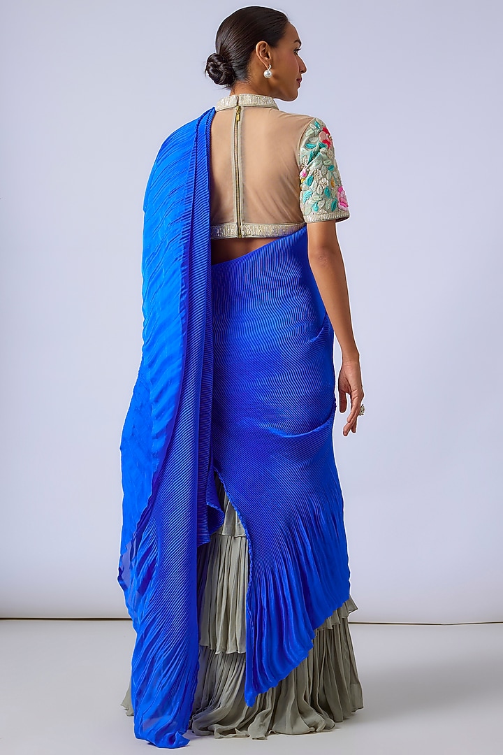 Multi-Colored Georgette Skirt Wedding Saree Set by Dinesh Malkani at Pernia's Pop Up Shop