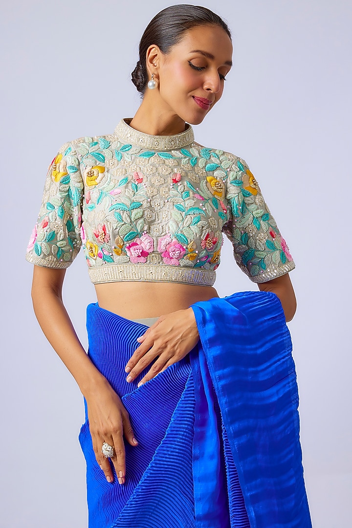 Multi-Colored Georgette Skirt Wedding Saree Set by Dinesh Malkani at Pernia's Pop Up Shop