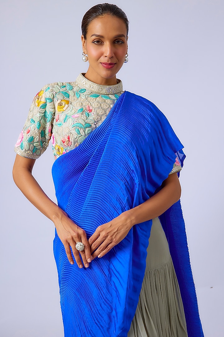 Multi-Colored Georgette Skirt Wedding Saree Set by Dinesh Malkani at Pernia's Pop Up Shop