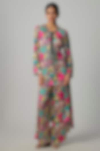 Multi-Colored Satin Printed Kurta Set by Dinesh Malkani at Pernia's Pop Up Shop