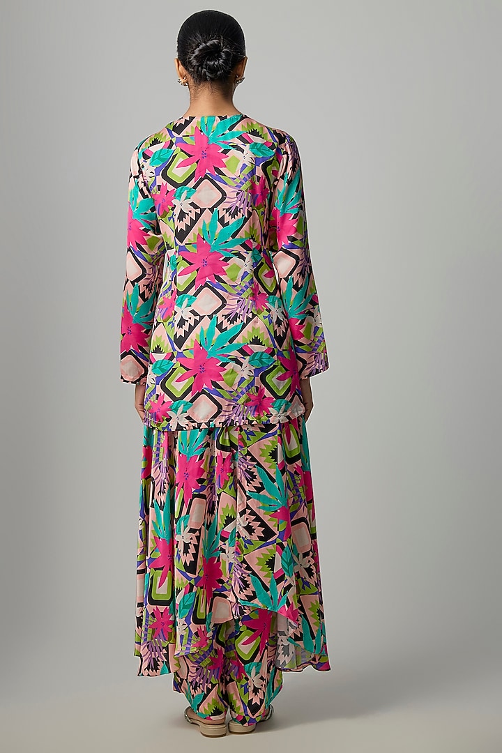 Multi-Colored Satin Printed Kurta Set by Dinesh Malkani at Pernia's Pop Up Shop