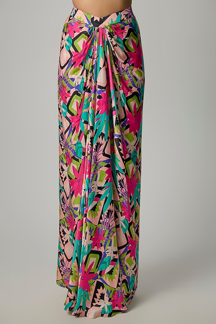 Multi-Colored Crepe Satin Printed Ruffled Wedding Saree Set by Dinesh Malkani at Pernia's Pop Up Shop