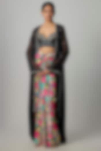 Multi-Colored Satin Printed Skirt Set by Dinesh Malkani at Pernia's Pop Up Shop