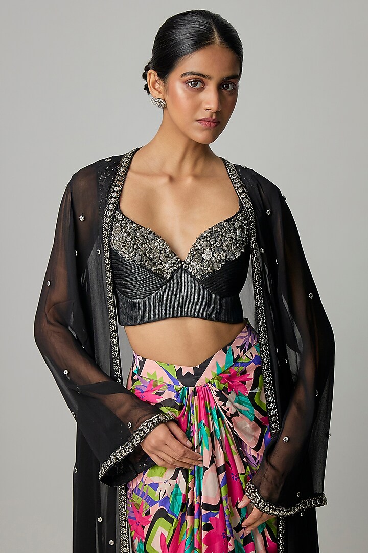 Multi-Colored Satin Printed Skirt Set by Dinesh Malkani at Pernia's Pop Up Shop