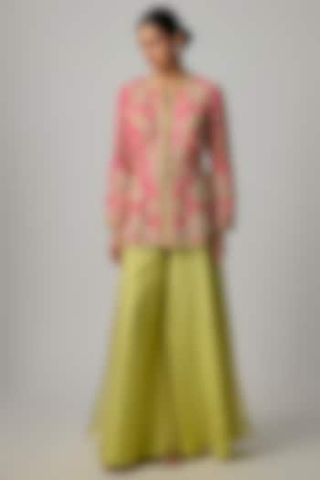 Lime Green Organza Wedding Sharara Set by Dinesh Malkani at Pernia's Pop Up Shop