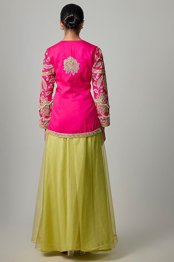 Lime Green Organza Wedding Sharara Set by Dinesh Malkani at Pernia's Pop Up Shop