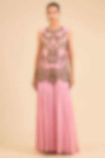 Pink Georgette Gharara Set by Dinesh Malkani at Pernia's Pop Up Shop