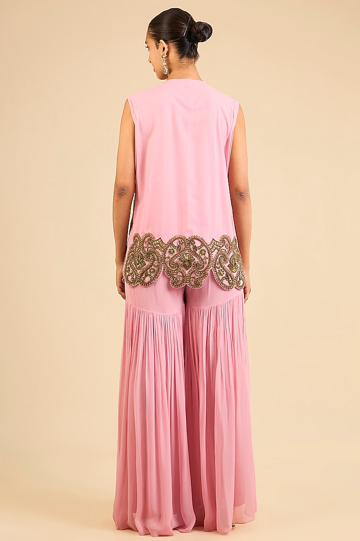 Pink Georgette Gharara Set by Dinesh Malkani at Pernia's Pop Up Shop