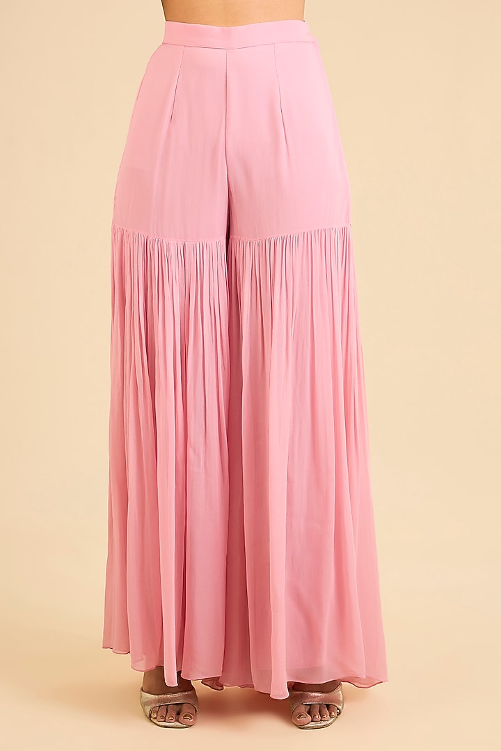 Pink Georgette Gharara Set by Dinesh Malkani at Pernia's Pop Up Shop