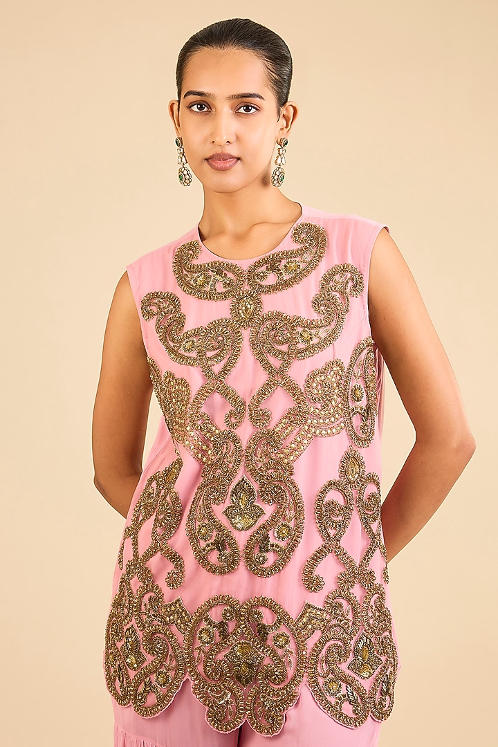 Pink Georgette Gharara Set by Dinesh Malkani at Pernia's Pop Up Shop