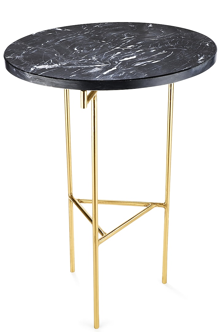 Golden Round Table With Black Marble Top by Metl & Wood
