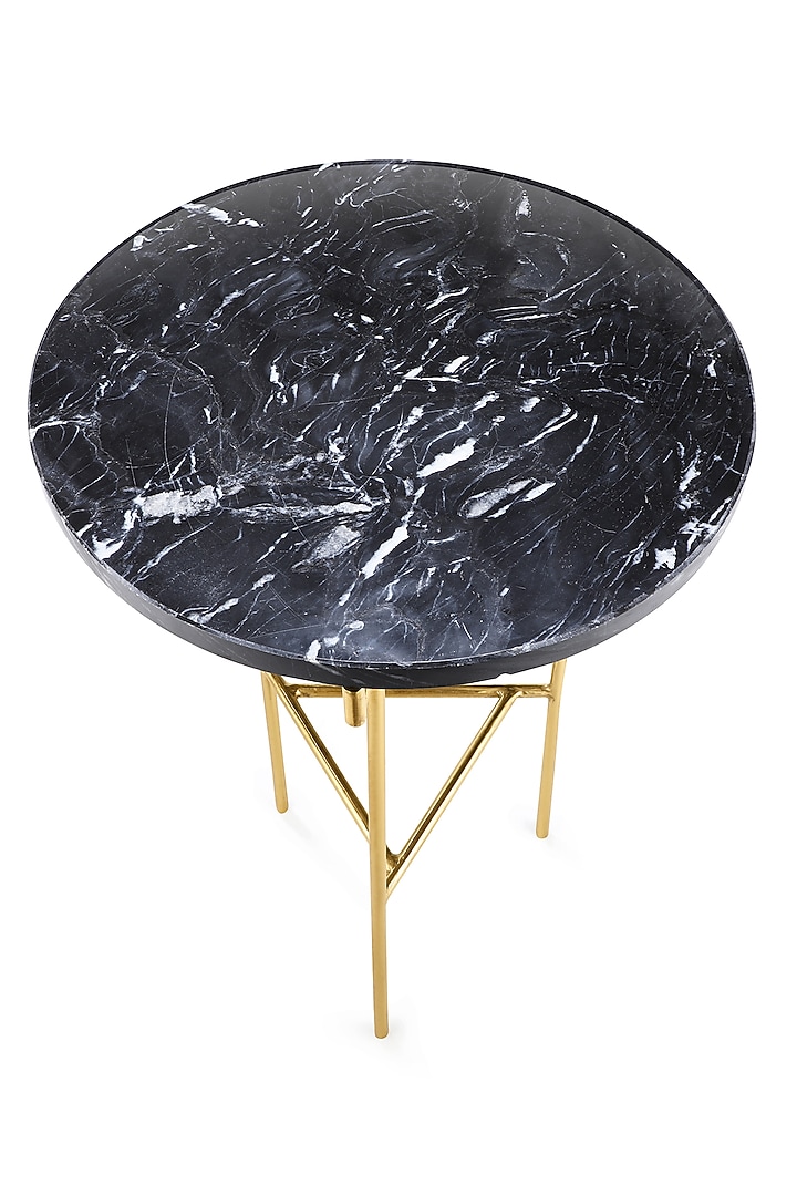 Golden Round Table With Black Marble Top by Metl & Wood at Pernia's Pop Up Shop