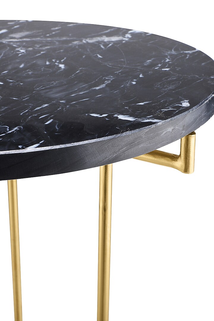 Golden Round Table With Black Marble Top by Metl & Wood at Pernia's Pop Up Shop