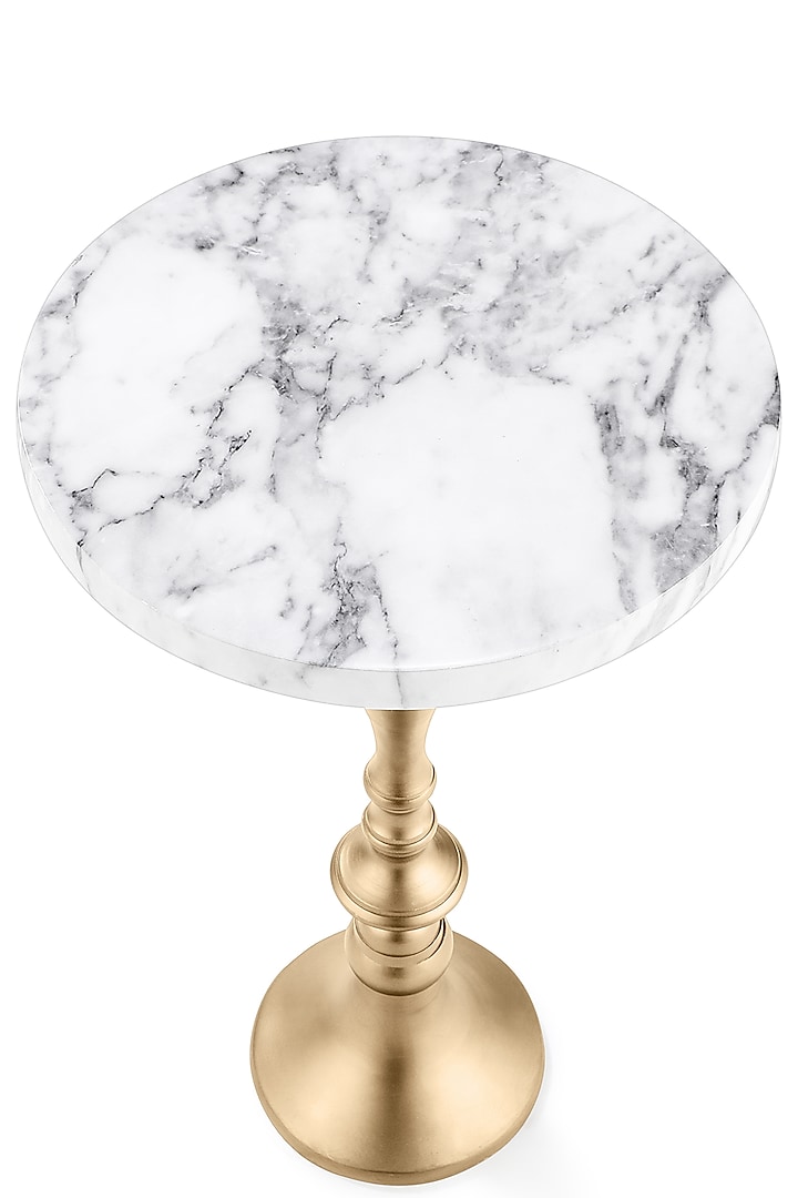 Golden Round Table With White Marble Top by Metl & Wood