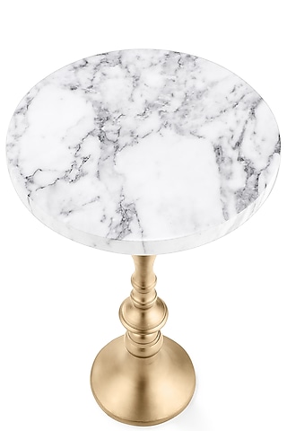 Golden Round Table With White Marble Top by Metl & Wood
